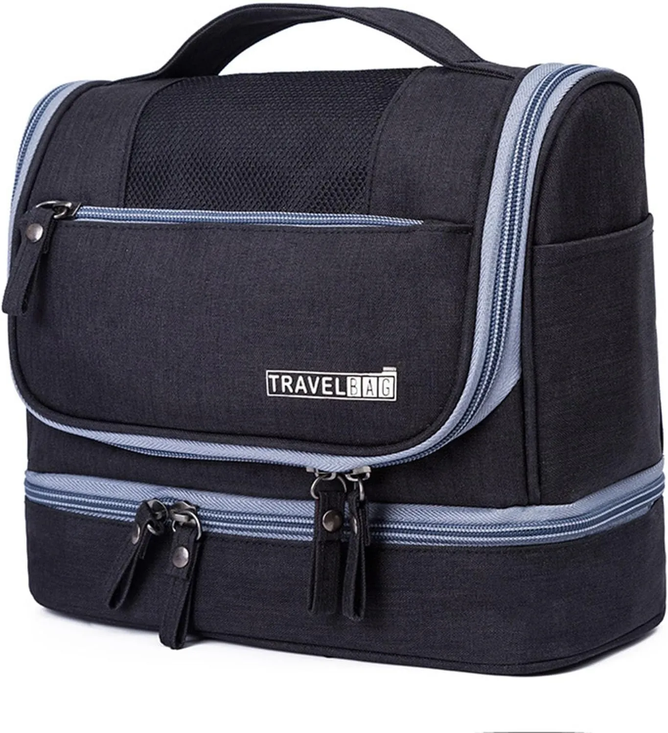 Waterproof Travel Toiletry Bag with Dry Wet Separation Hanging Organizer 8.2" H x 6.6" L Portable Shower Gym Essentials Storage (Black)