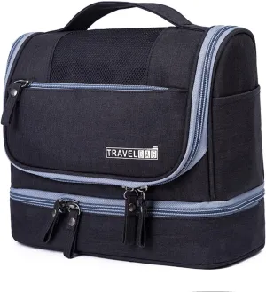 Waterproof Travel Toiletry Bag with Dry Wet Separation Hanging Organizer 8.2" H x 6.6" L Portable Shower Gym Essentials Storage (Black)
