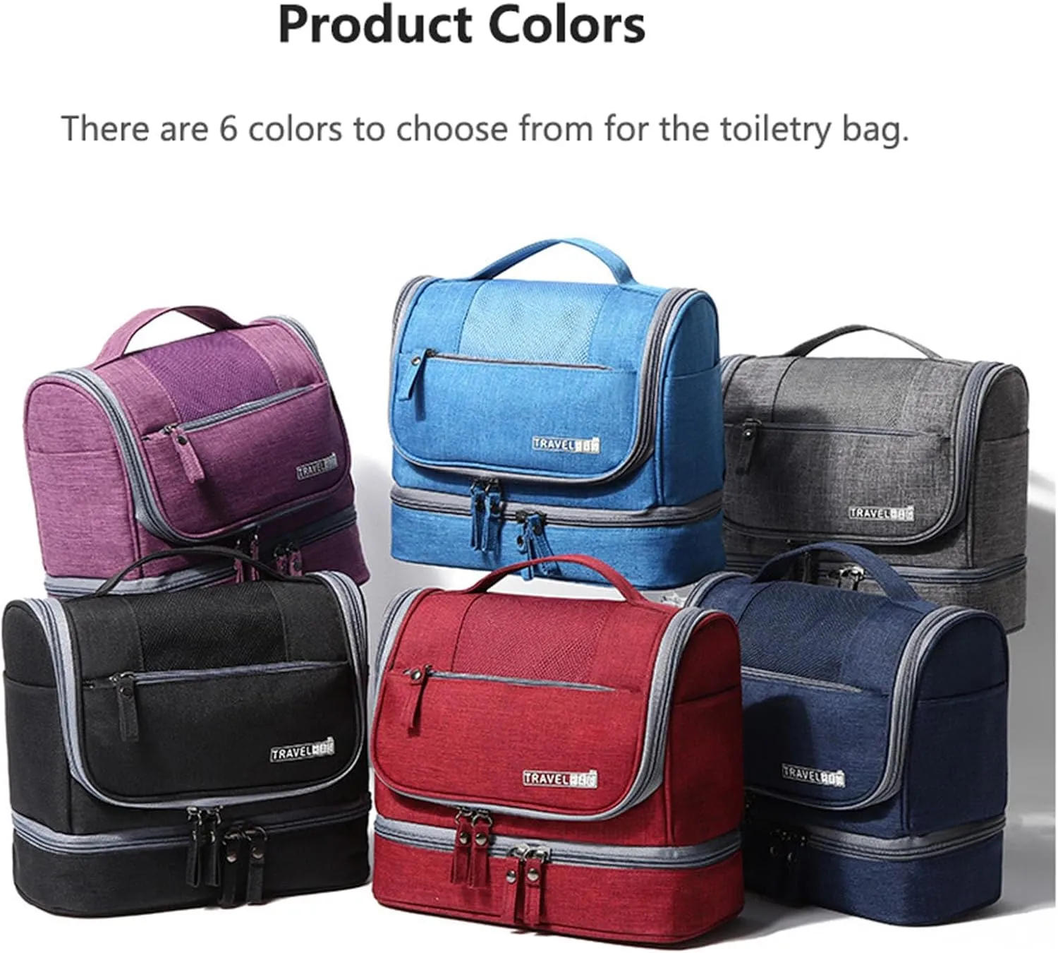 Waterproof Travel Toiletry Bag with Dry Wet Separation Hanging Organizer 8.2" H x 6.6" L Portable Shower Gym Essentials Storage (Grey)