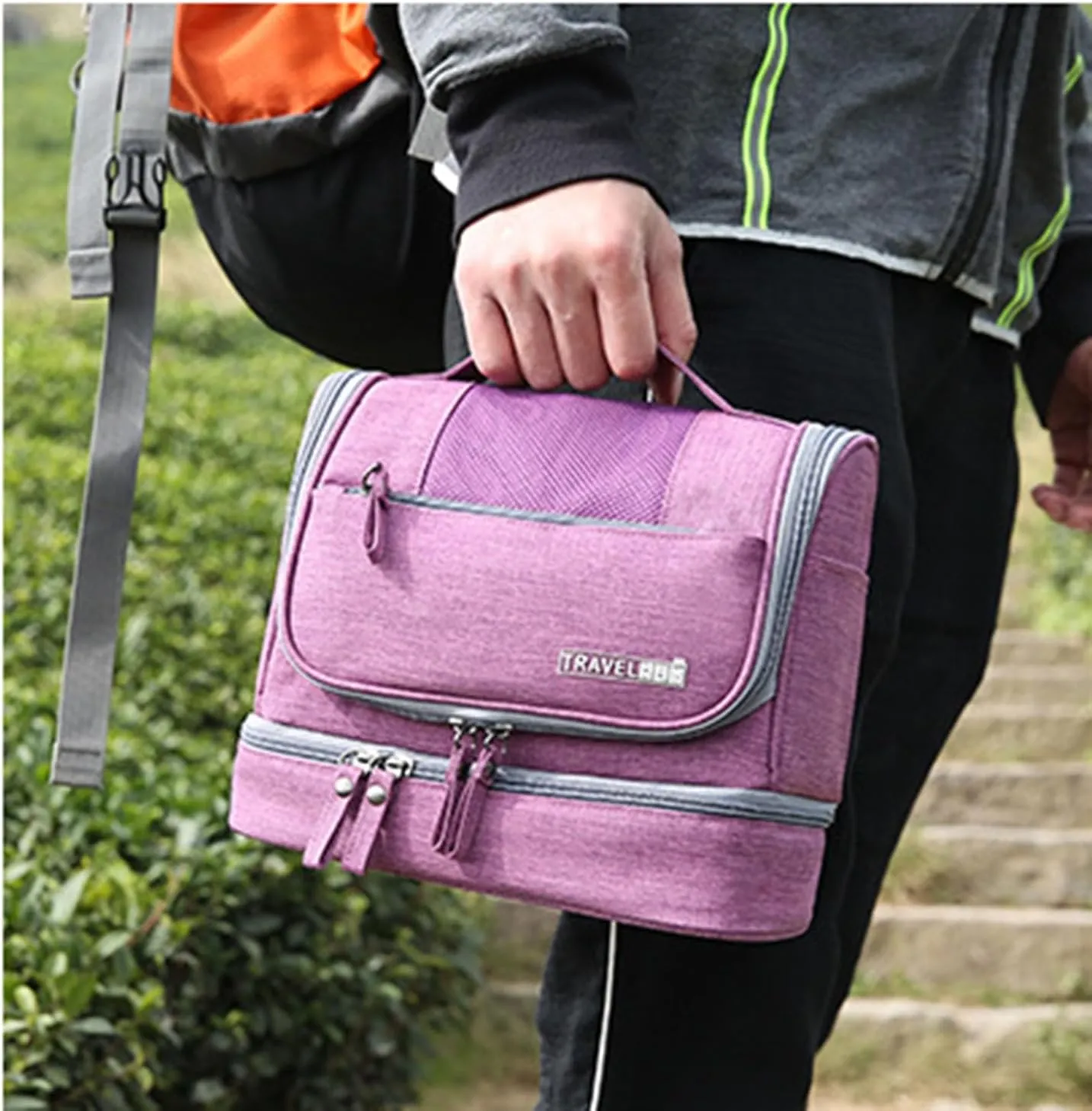 Waterproof Travel Toiletry Bag with Dry Wet Separation Hanging Organizer 8.2" H x 6.6" L Portable Shower Gym Essentials Storage (Purple)