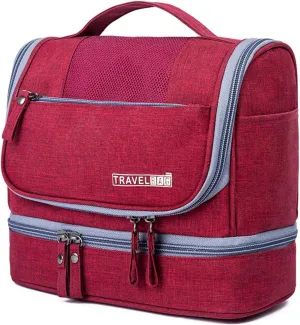Waterproof Travel Toiletry Bag with Dry Wet Separation Hanging Organizer 8.2" H x 6.6" L Portable Shower Gym Essentials Storage (Red)