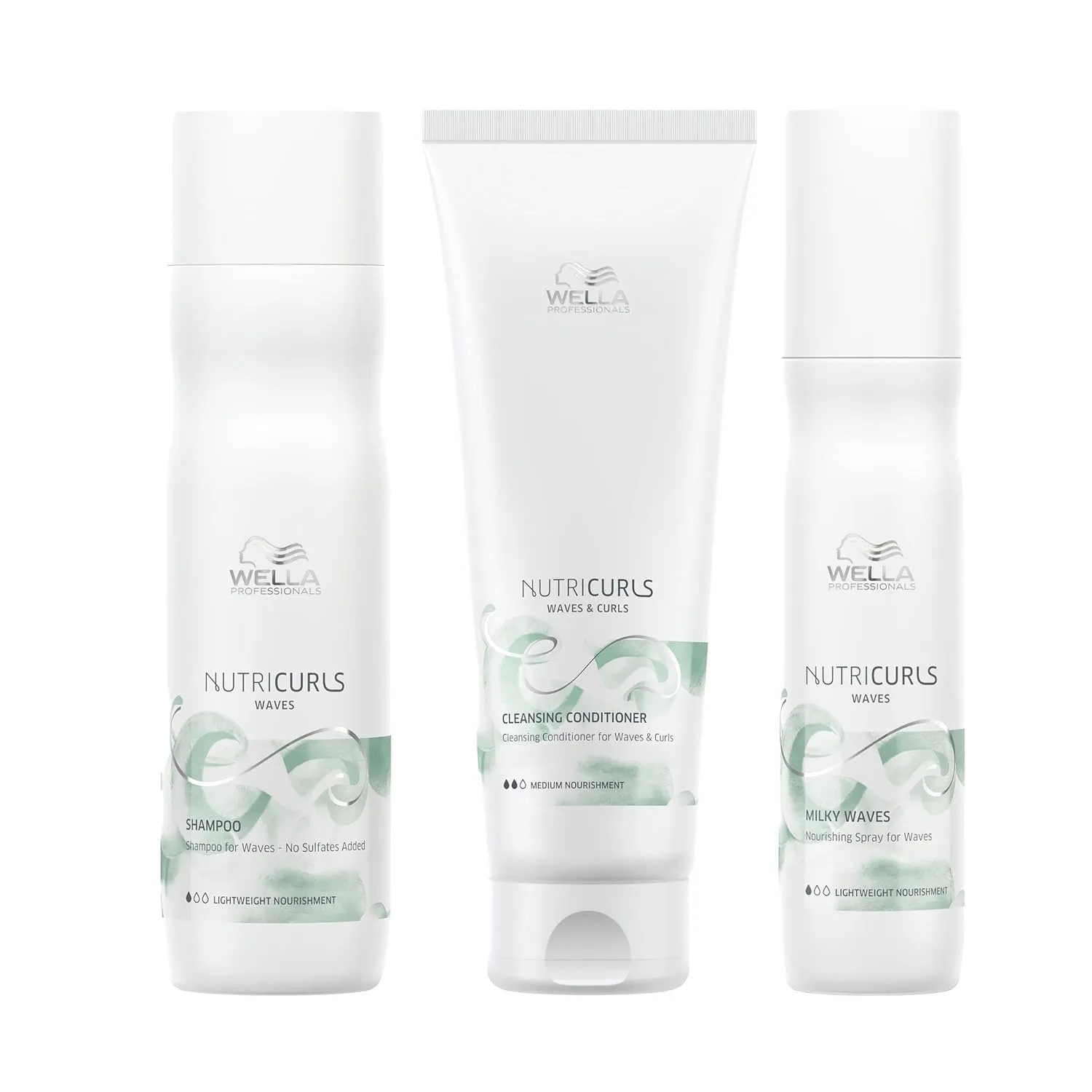 Wella Professionals Nutricurls 3 Unit Set for Waves, Formulated with Nourish-In Complex, Nourish and Define Waves with Shampoo, Conditioner, and Milky Leave-In Spray, Sulfate Free Hair Care Regimen