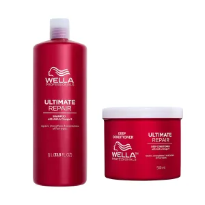 Wella Professionals ULTIMATE REPAIR Shampoo, Lightweight Cream Shampoo   Deep Nourishing Conditioner for Damaged Hair, Vegan Haircare, Formulated with Metal Purifier Technology, Liter Set