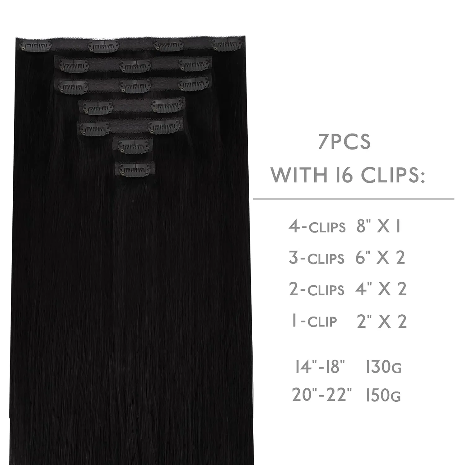WENNALIFE Genius Seamless Clip-in Hair Extensions - 7pcs Ultra Invisible, 50% Thinner, Jet Black Real Human Hair