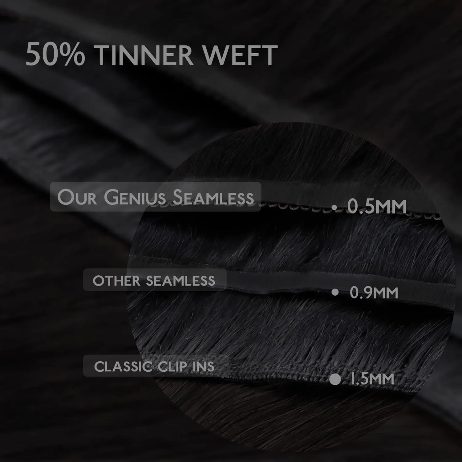 WENNALIFE Genius Seamless Clip-in Hair Extensions - 7pcs Ultra Invisible, 50% Thinner, Jet Black Real Human Hair
