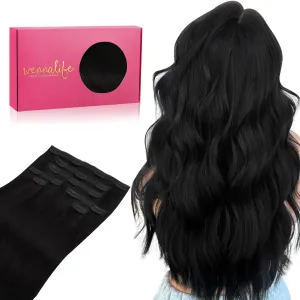 WENNALIFE Genius Seamless Clip-in Hair Extensions - 7pcs Ultra Invisible, 50% Thinner, Jet Black Real Human Hair
