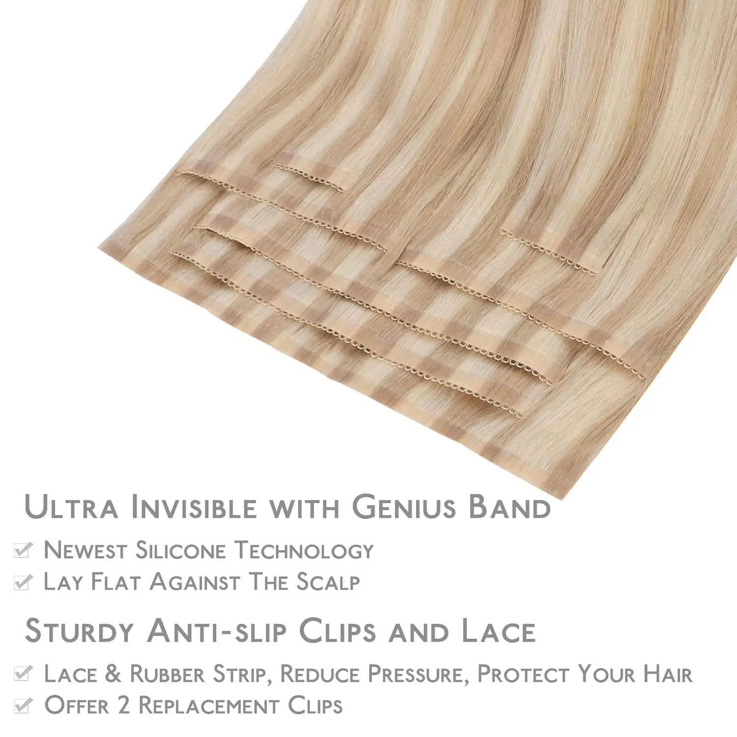 WENNALIFE Genius Seamless Clip in Hair Extensions Human Hair 7pcs Ultra Invisible 50% Thinner Seamless Hair Extensions Clip In Dirty Blonde Highlighted Bleach Blonde Real Human Hair