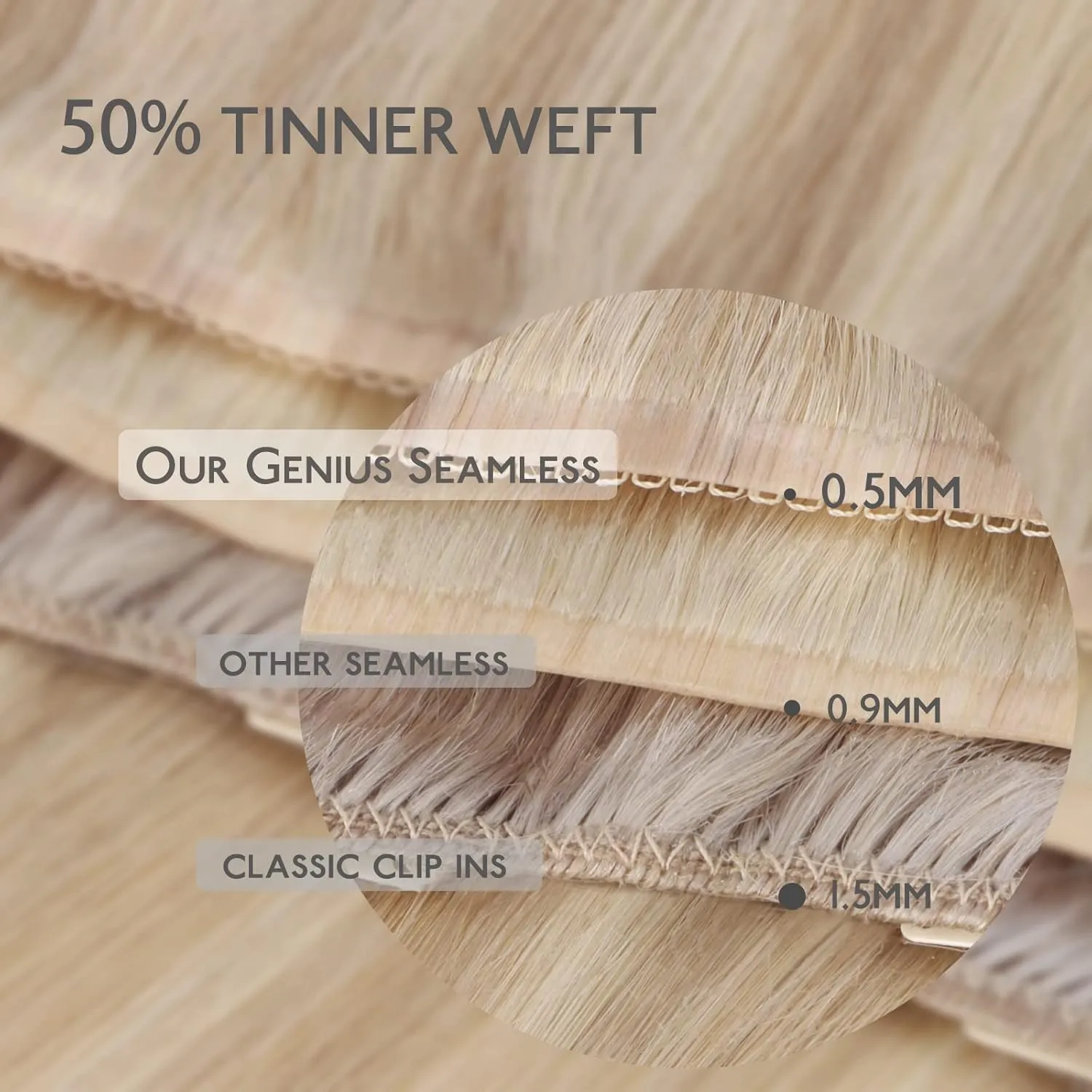 WENNALIFE Genius Seamless Clip in Hair Extensions Human Hair 7pcs Ultra Invisible 50% Thinner Seamless Hair Extensions Clip In Dirty Blonde Highlighted Bleach Blonde Real Human Hair
