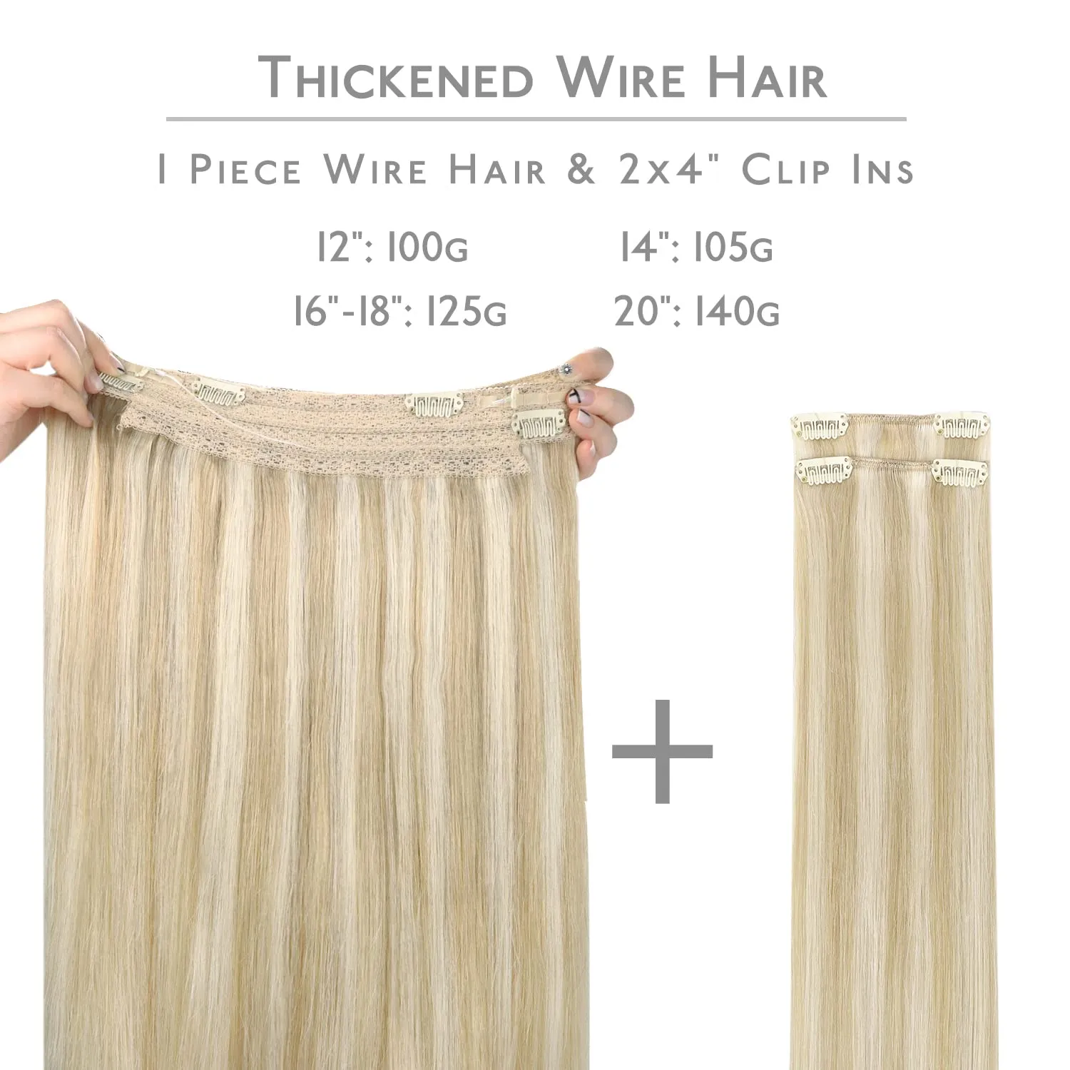 WENNALIFE Real Human Hair Wire Extensions - 22 Inch, 150g, Dirty Blonde Highlighted With Bleach Blonde - Remy Invisible Fish Line Extension (50% Increased Lifespan)