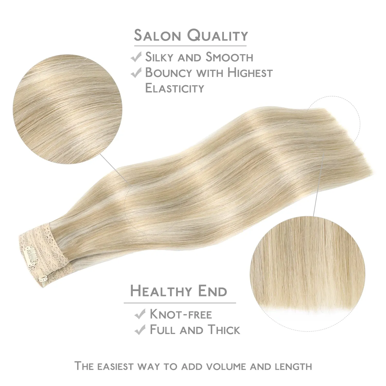 WENNALIFE Real Human Hair Wire Extensions - 22 Inch, 150g, Dirty Blonde Highlighted With Bleach Blonde - Remy Invisible Fish Line Extension (50% Increased Lifespan)