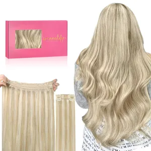 WENNALIFE Real Human Hair Wire Extensions - 22 Inch, 150g, Dirty Blonde Highlighted With Bleach Blonde - Remy Invisible Fish Line Extension (50% Increased Lifespan)