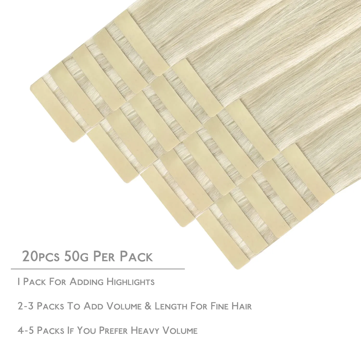 WENNALIFE Tape in Hair Extensions Human Hair, 20pcs 50g 14 inch Ash Blonde Highlighted Platinum Blonde Remy Hair Extensions Straight Human Hair Tape in Extensions Skin Weft Tape Extensions Human Hair