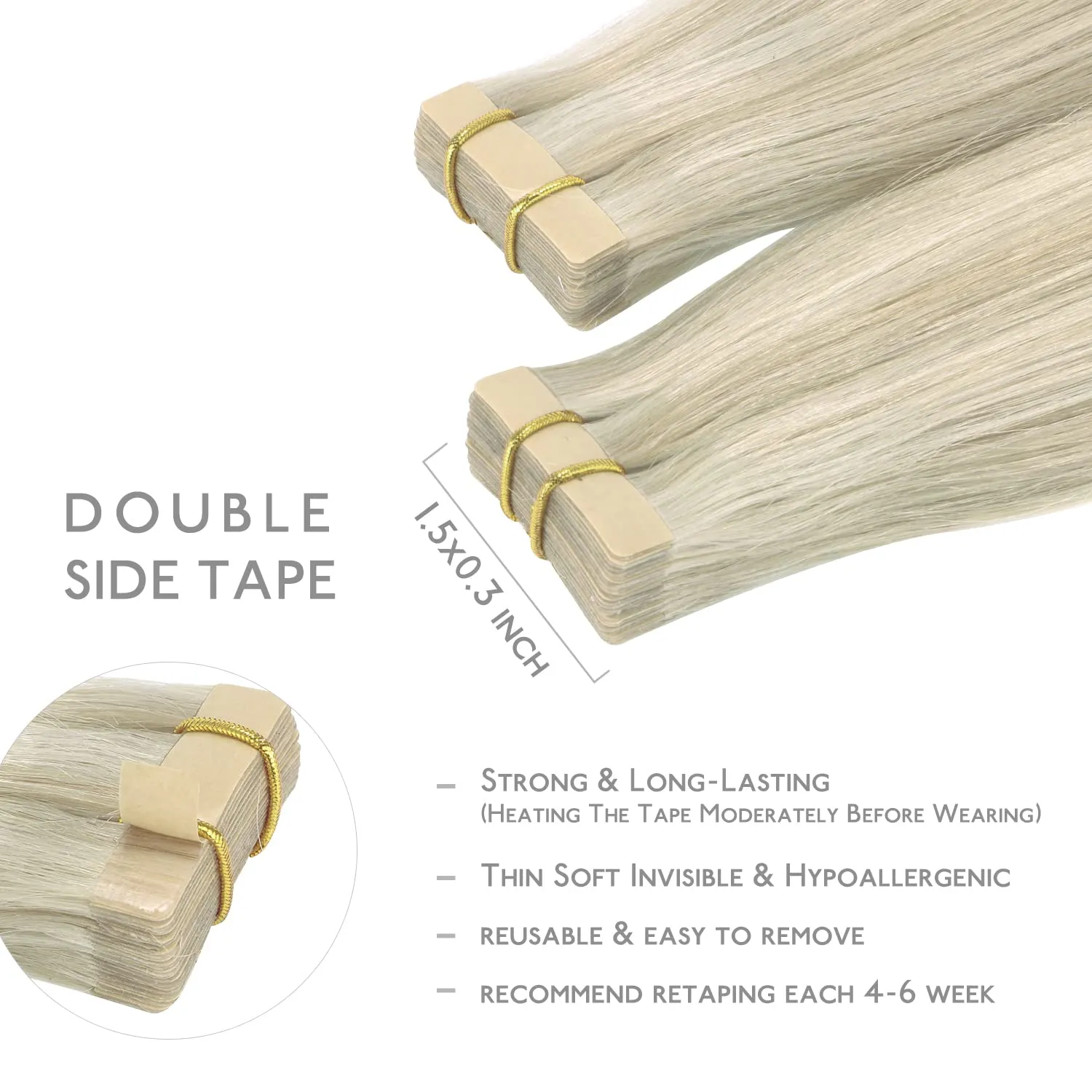 WENNALIFE Tape in Hair Extensions Human Hair, 20pcs 50g 14 inch Ash Blonde Highlighted Platinum Blonde Remy Hair Extensions Straight Human Hair Tape in Extensions Skin Weft Tape Extensions Human Hair