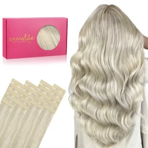 WENNALIFE Tape in Hair Extensions Human Hair, 20pcs 50g 14 inch Ash Blonde Highlighted Platinum Blonde Remy Hair Extensions Straight Human Hair Tape in Extensions Skin Weft Tape Extensions Human Hair
