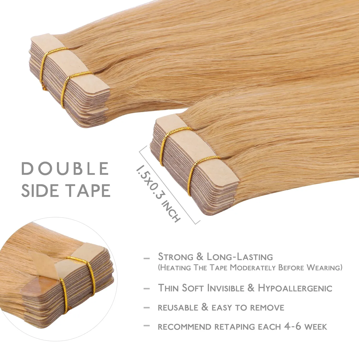 WENNALIFE Tape in Hair Extensions Human Hair, 20pcs 50g 14 inch Strawberry Blonde Remy Hair Extensions Straight Human Hair Tape in Extensions Skin Weft Tape Extensions Human Hair