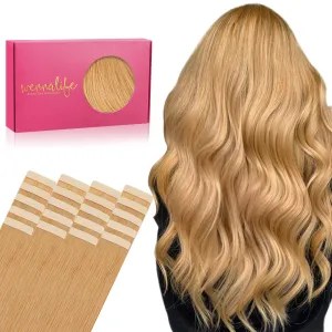 WENNALIFE Tape in Hair Extensions Human Hair, 20pcs 50g 14 inch Strawberry Blonde Remy Hair Extensions Straight Human Hair Tape in Extensions Skin Weft Tape Extensions Human Hair