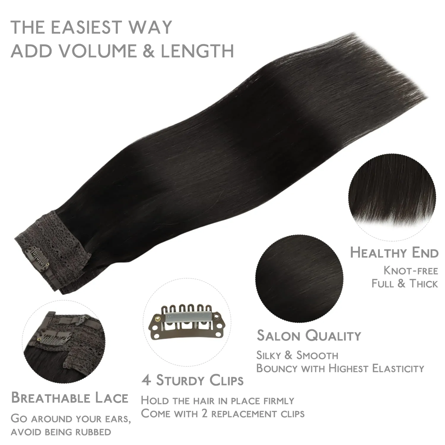 WENNALIFE Wire Hair Extensions (Increase 50% Lifespan) Real Human Hair 22 inch 150g Natural Black Remy Real Hair Extensions Invisible Wire Hair Extensions Human Hair Natural Fish Line Straight Hair
