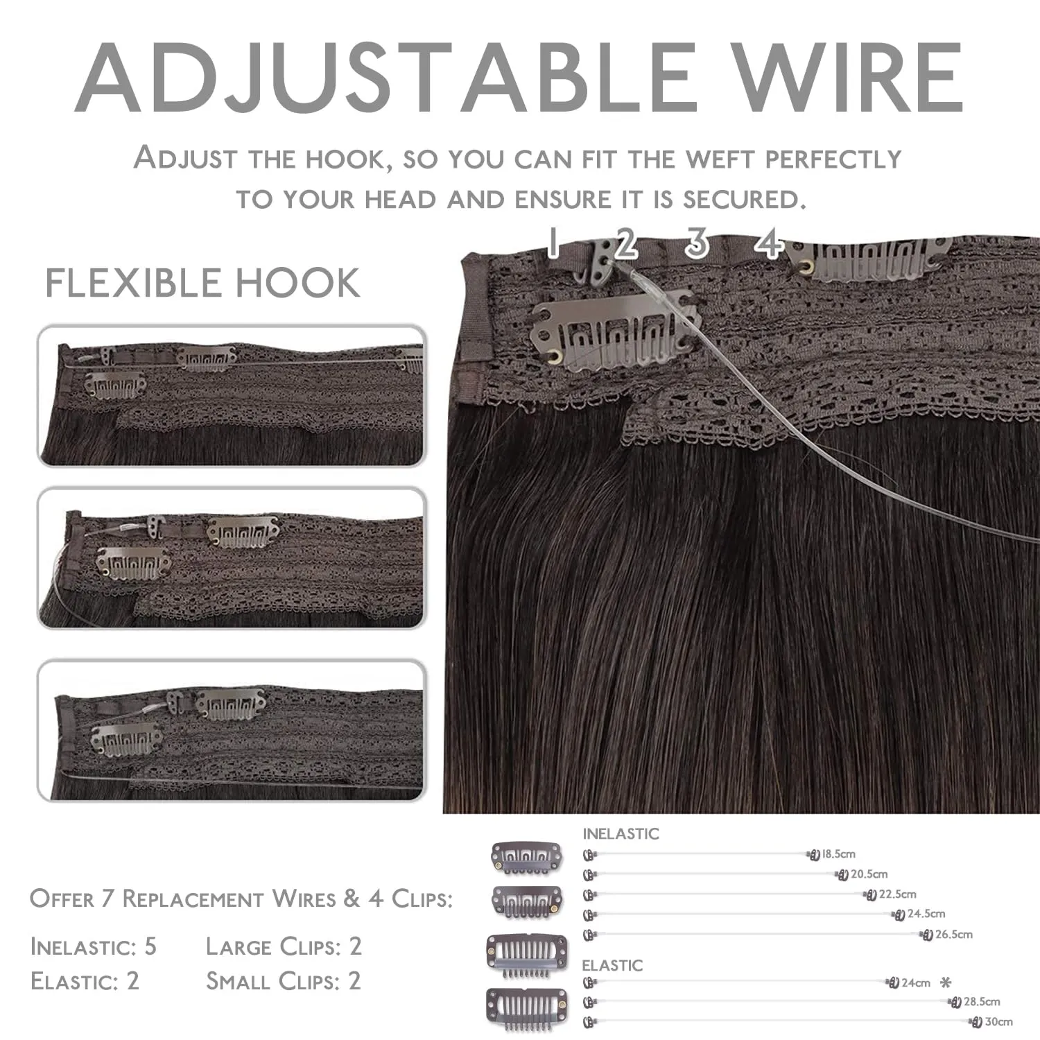 WENNALIFE Wire Hair Extensions (Increase 50% Lifespan) Real Human Hair 22 inch 150g Natural Black Remy Real Hair Extensions Invisible Wire Hair Extensions Human Hair Natural Fish Line Straight Hair
