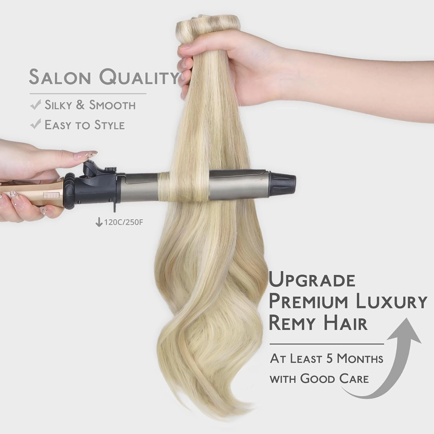WENNALIFE Invisi Edge Clip in Hair Extensions Real Human Hair, 16 Inch 130g 7pcs Ash Blonde Highlighted Platinum Blonde Seamless Clip in Extensions Remy Hair Clip Ins Invisible PU Skin Weft Straight