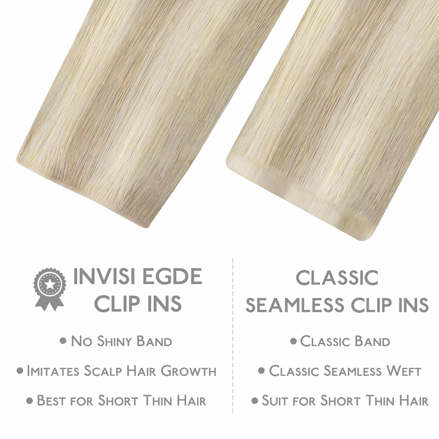 WENNALIFE Invisi Edge Clip in Hair Extensions Real Human Hair, 16 Inch 130g 7pcs Ash Blonde Highlighted Platinum Blonde Seamless Clip in Extensions Remy Hair Clip Ins Invisible PU Skin Weft Straight