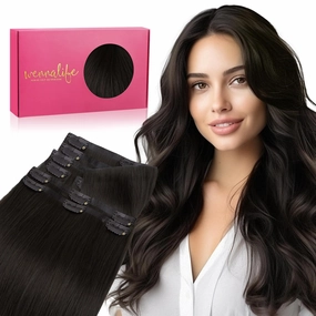 WENNALIFE Invisi Edge Clip in Hair Extensions Real Human Hair, 16 Inch 130g 7pcs Dark Brown Seamless Clip in Extensions Remy Hair Clip Ins Invisible PU Skin Weft Straight Extensiones De Cabello Hmano