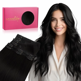 WENNALIFE Invisi Edge Clip in Hair Extensions Real Human Hair, 16 Inch 130g 7pcs Jet Black Seamless Clip in Extensions Remy Hair Clip Ins Invisible PU Skin Weft Straight Extensiones De Cabello Hmano
