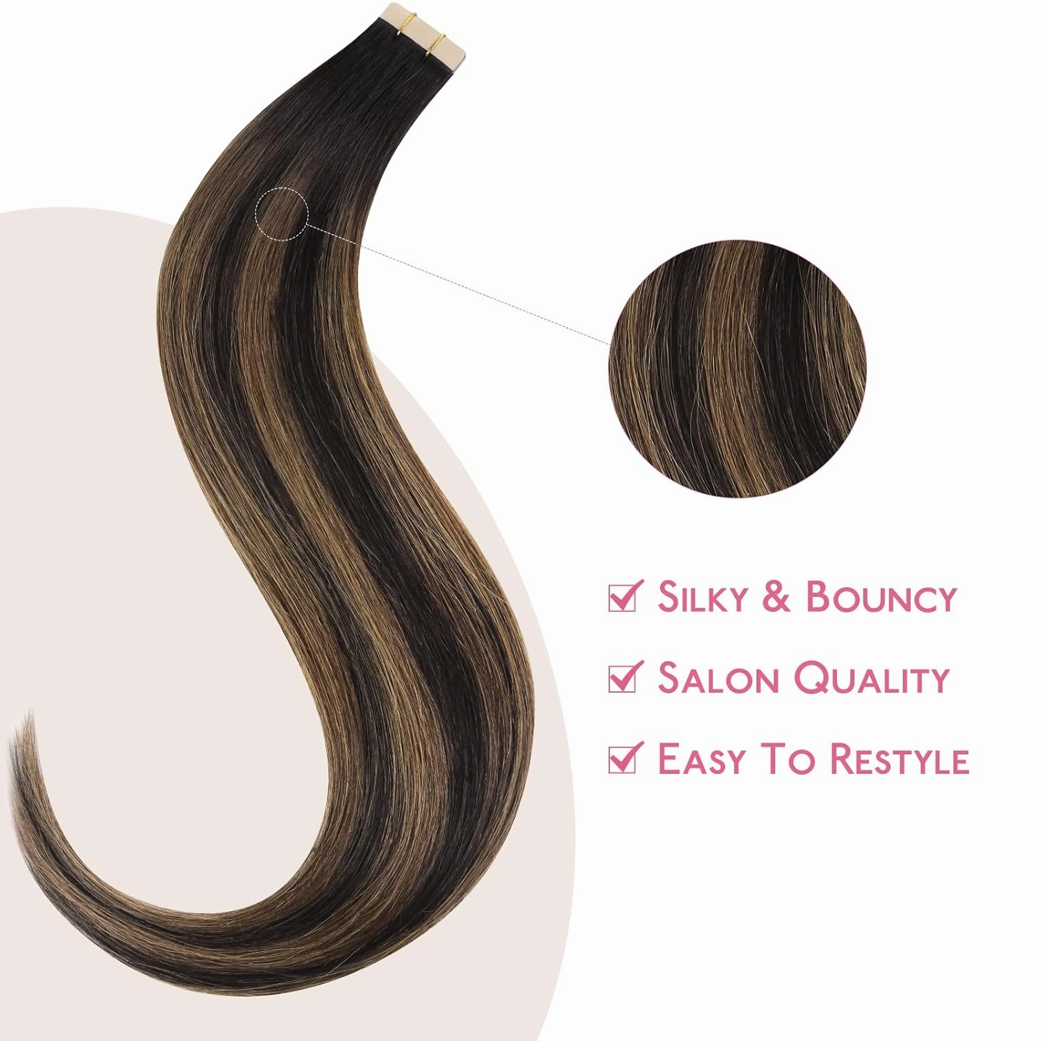 WENNALIFE Tape in Hair Extensions Human Hair Balayage Natural Black to Chestnut Brown Tape in Extensions, 10pcs 25g 16 inch Remy Invisible Tape Ins Straight Soft Real Human Hair Tape in Extensions