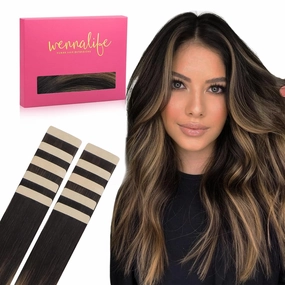 WENNALIFE Tape in Hair Extensions Human Hair Balayage Natural Black to Chestnut Brown Tape in Extensions, 10pcs 25g 16 inch Remy Invisible Tape Ins Straight Soft Real Human Hair Tape in Extensions