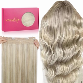 WENNALIFE Wire Hair Extensions (Increase 50% Lifespan) Real Human Hair 16 inch 95g Ash Blonde Highlighted Platinum Blonde Remy Hair Extensions Invisible