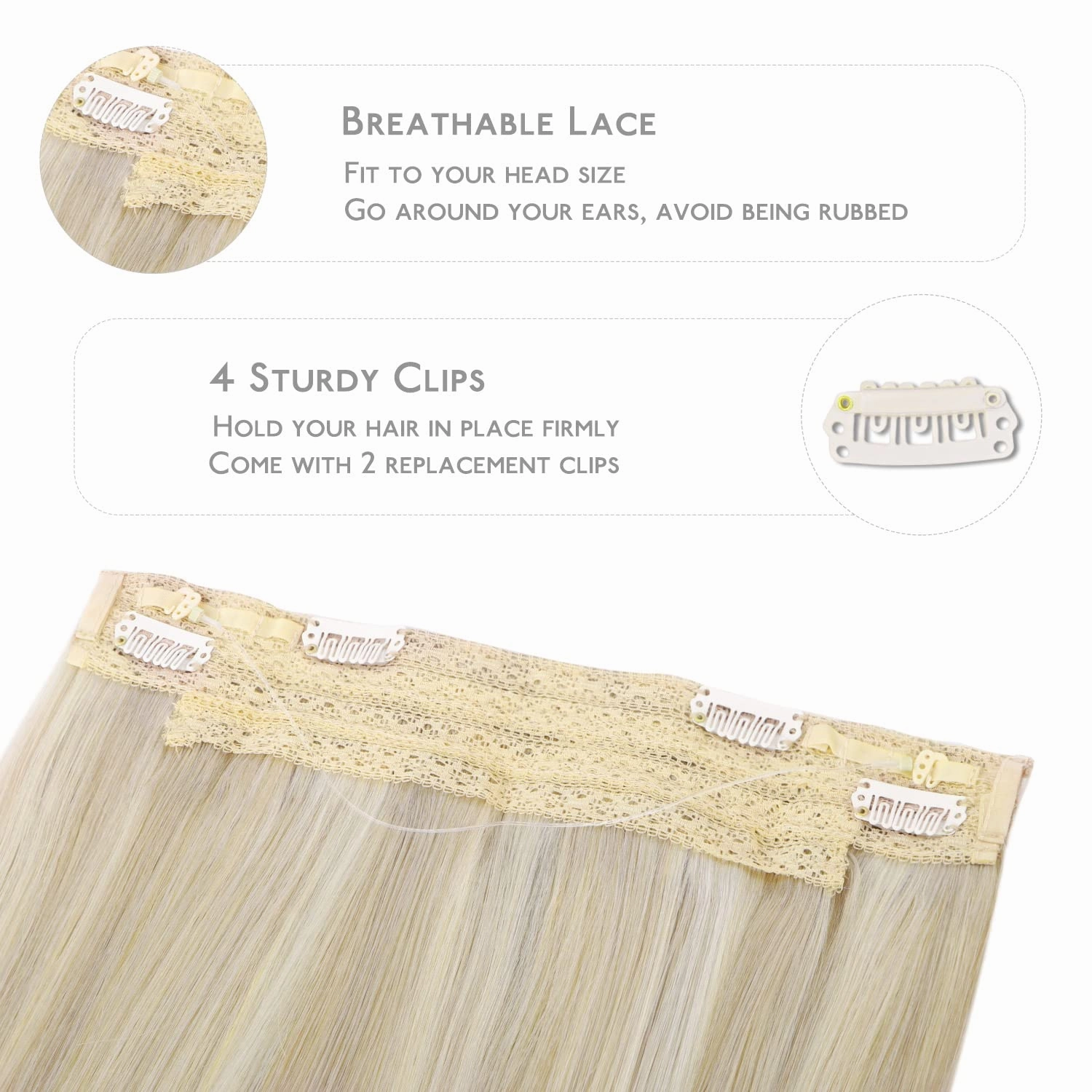 WENNALIFE Wire Hair Extensions (Increase 50% Lifespan) Real Human Hair 16 inch 95g Ash Blonde Highlighted Platinum Blonde Remy Hair Extensions Invisible