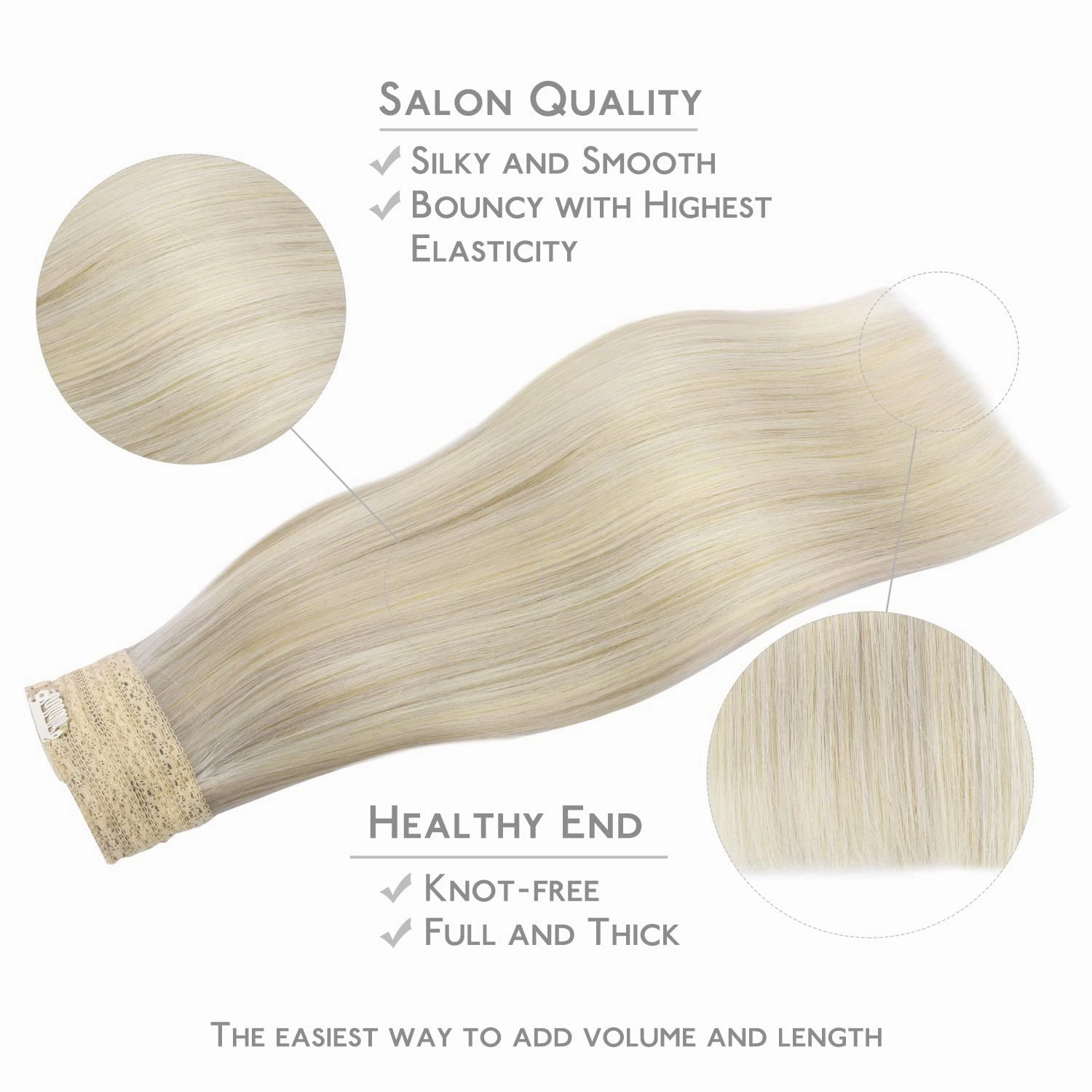 WENNALIFE Wire Hair Extensions (Increase 50% Lifespan) Real Human Hair 16 inch 95g Ash Blonde Highlighted Platinum Blonde Remy Hair Extensions Invisible
