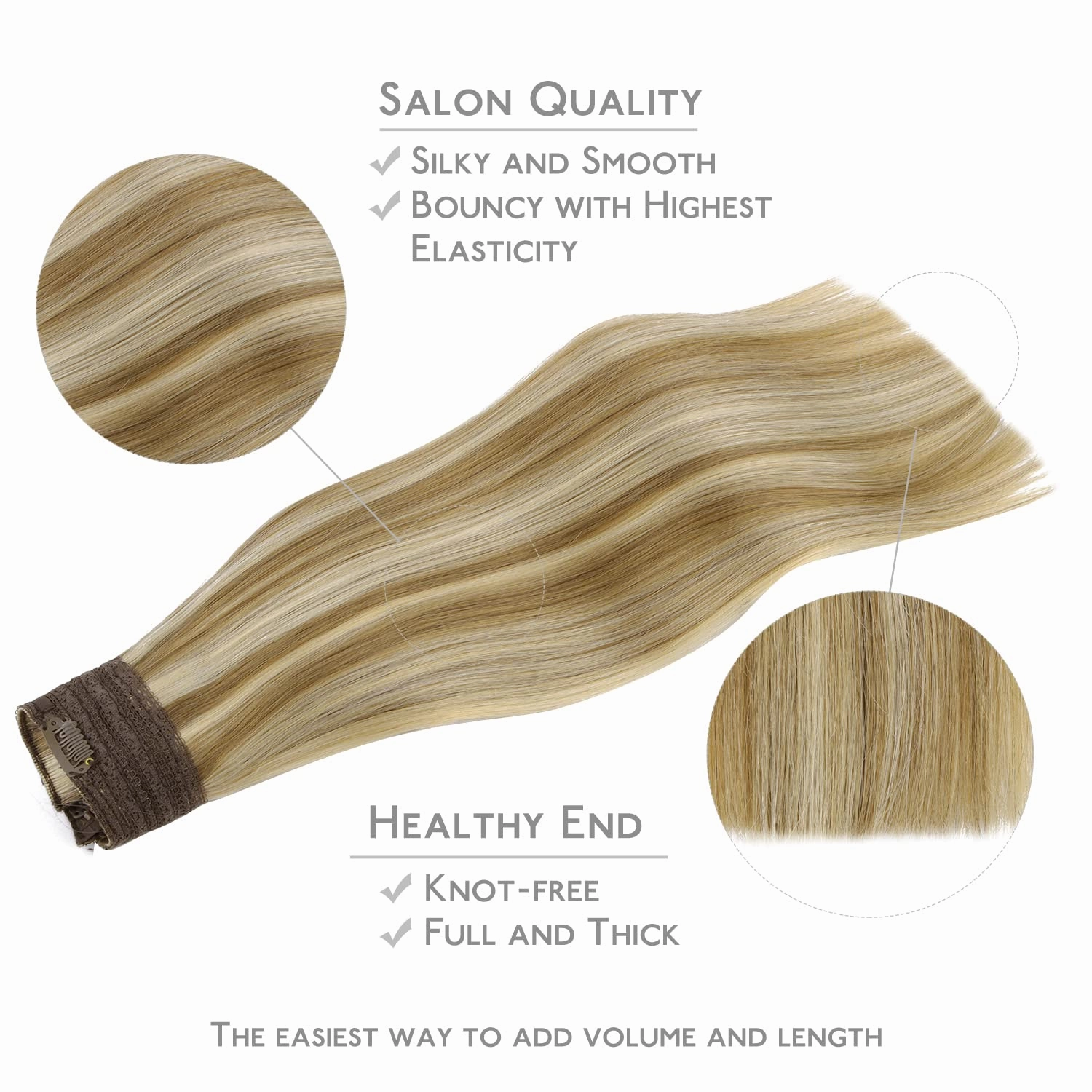 WENNALIFE Wire Hair Extensions (Increase 50% Lifespan) Real Human Hair 16 inch 95g Ash Brown Highlighted Golden Blonde Remy Hair Invisible Transparent Wire Fish Line Straight Reusable Natural