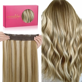 WENNALIFE Wire Hair Extensions (Increase 50% Lifespan) Real Human Hair 16 inch 95g Ash Brown Highlighted Golden Blonde Remy Hair Invisible Transparent Wire Fish Line Straight Reusable Natural