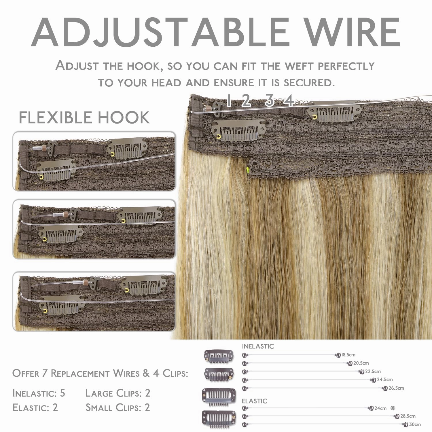 WENNALIFE Wire Hair Extensions (Increase 50% Lifespan) Real Human Hair 16 inch 95g Ash Brown Highlighted Golden Blonde Remy Hair Invisible Transparent Wire Fish Line Straight Reusable Natural