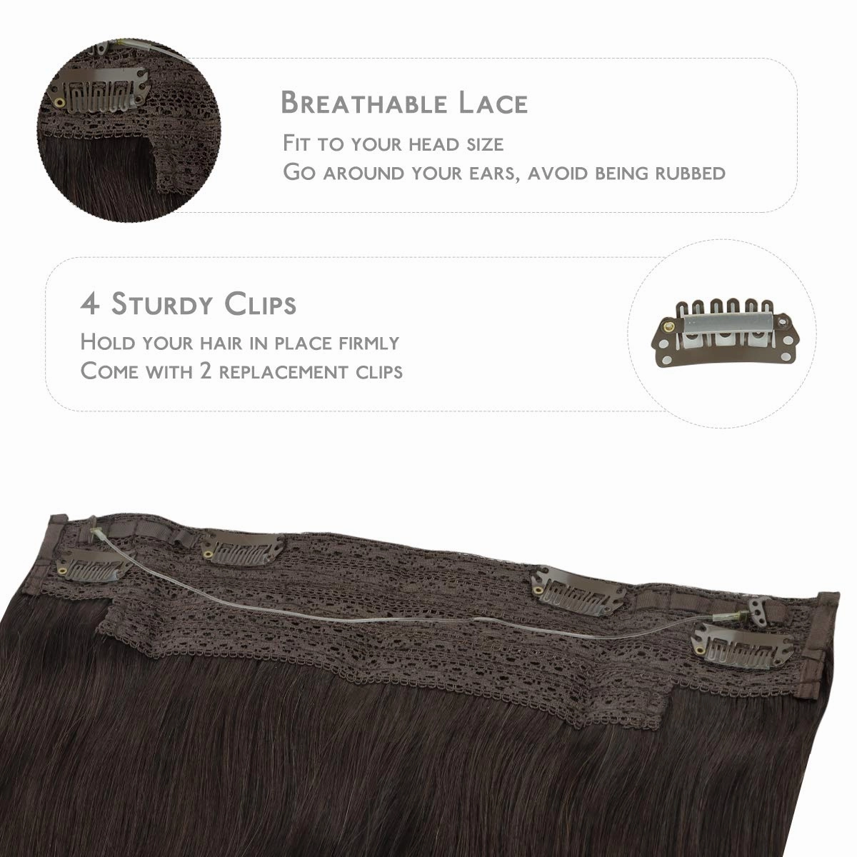 WENNALIFE Wire Hair Extensions (Increase 50% Lifespan) Real Human Hair 18 inch 95g Dark Brown Remy Invisible Transparent Wire Fish LineStraight Real Hair Extensions