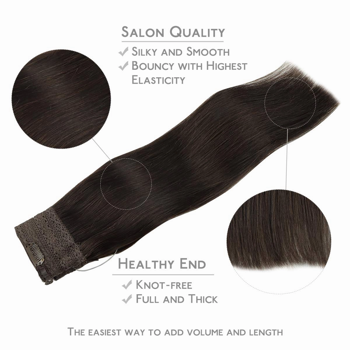 WENNALIFE Wire Hair Extensions (Increase 50% Lifespan) Real Human Hair 18 inch 95g Dark Brown Remy Invisible Transparent Wire Fish LineStraight Real Hair Extensions