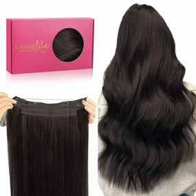 WENNALIFE Wire Hair Extensions (Increase 50% Lifespan) Real Human Hair 18 inch 95g Dark Brown Remy Invisible Transparent Wire Fish LineStraight Real Hair Extensions