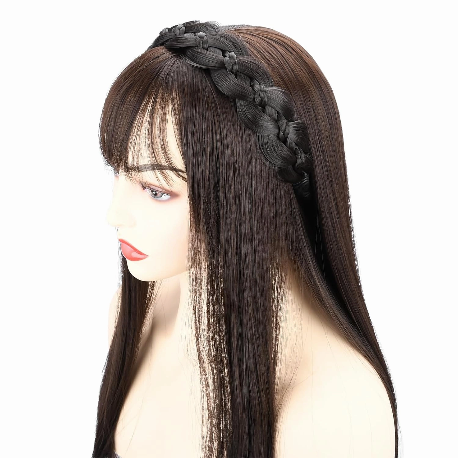 Wide Braid Headband with Teeth Synthetic Hair Braid Headband Hair Band Plaited Hairband For Women (Black, Free Size)