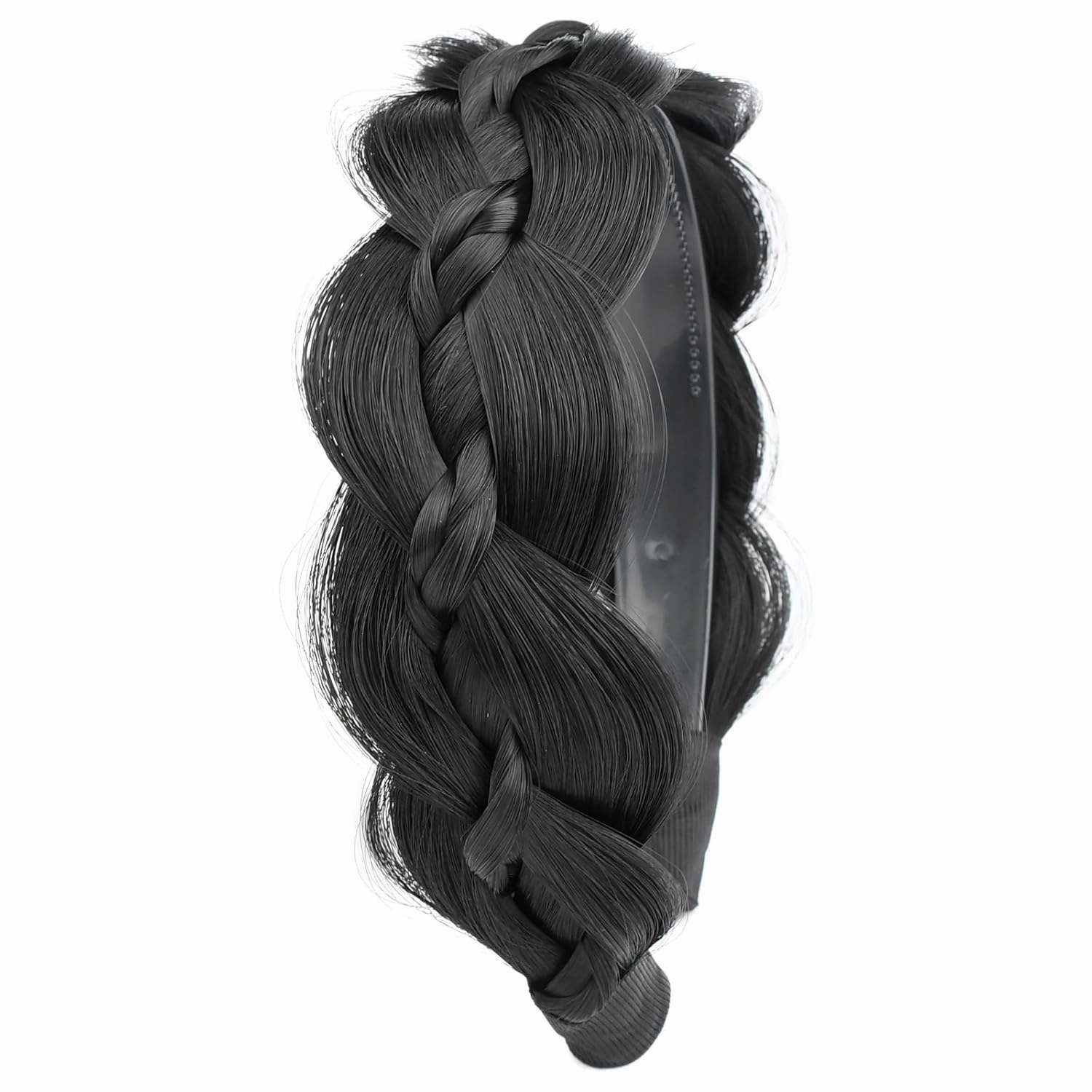 Wide Braid Headband with Teeth Synthetic Hair Braid Headband Hair Band Plaited Hairband For Women (Black, Free Size)