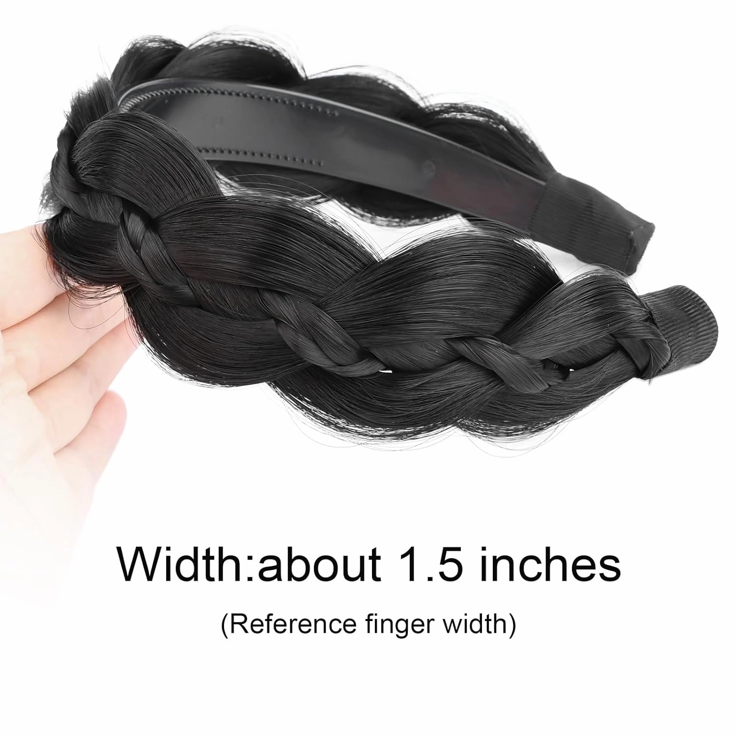 Wide Braid Headband with Teeth Synthetic Hair Braid Headband Hair Band Plaited Hairband For Women (Black, Free Size)