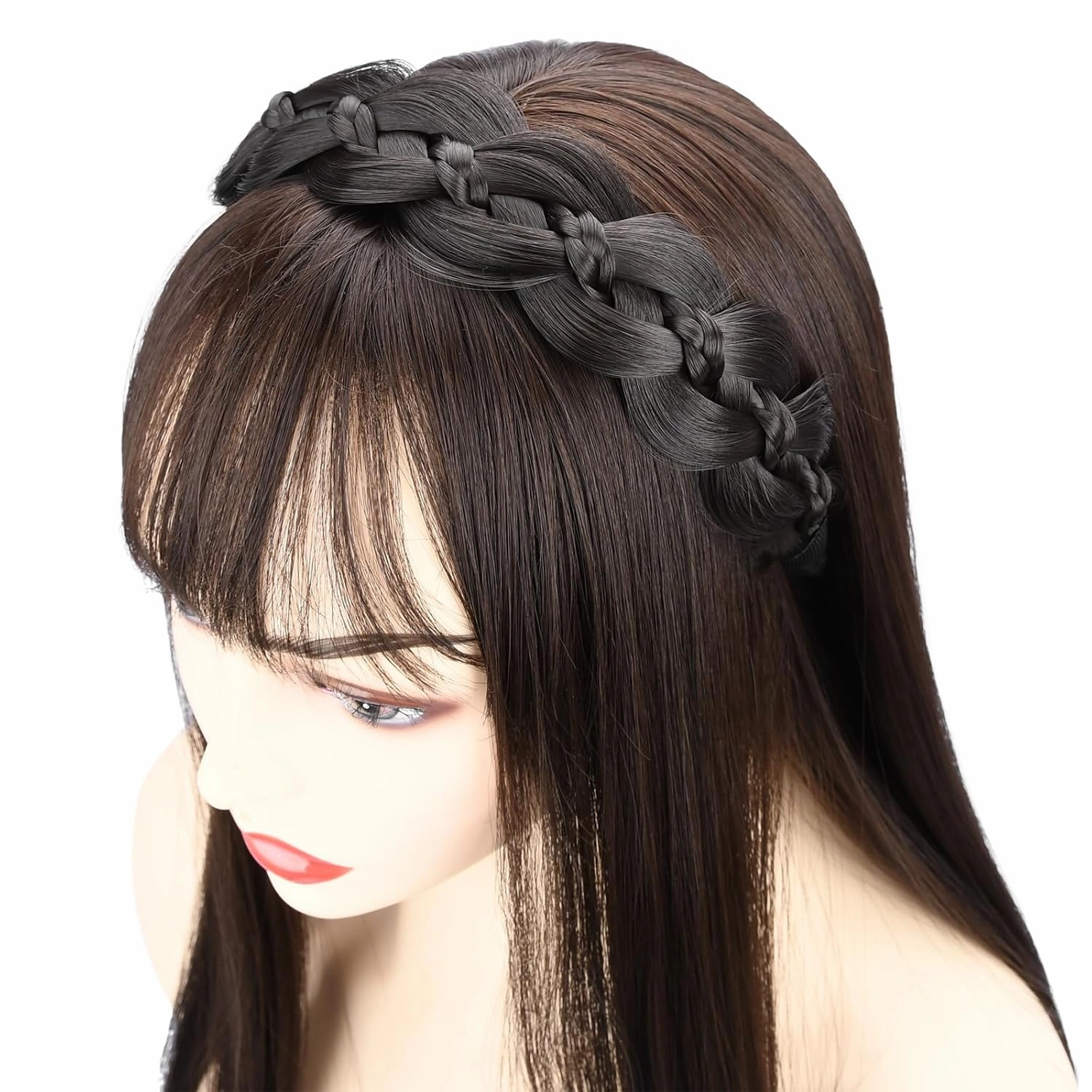 Wide Braid Headband with Teeth Synthetic Hair Braid Headband Hair Band Plaited Hairband For Women (Brunette Brown, Free Size)