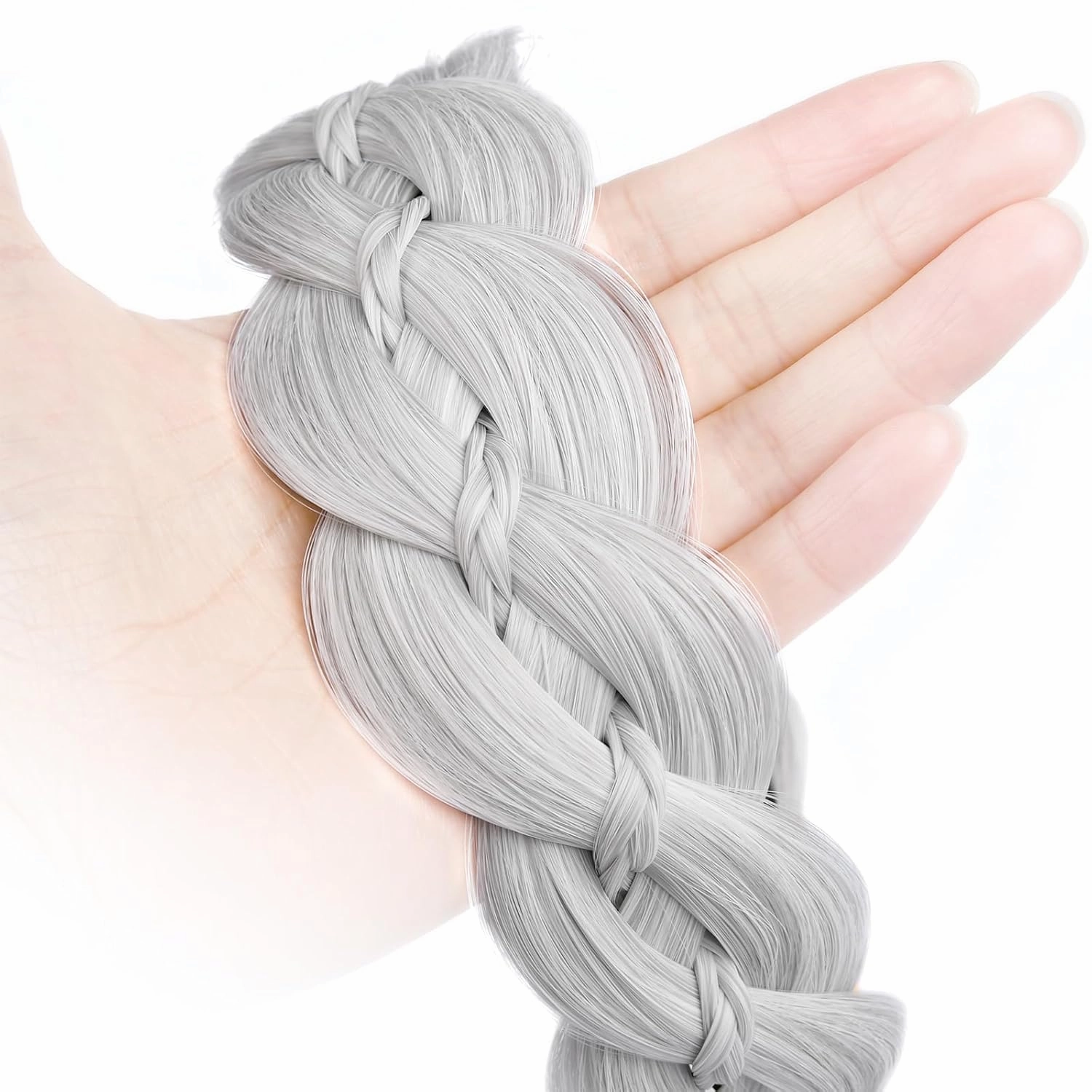 Wide Braid Headband with Teeth Synthetic Hair Braid Headband Hair Band Plaited Hairband For Women (White Gray, Free Size)