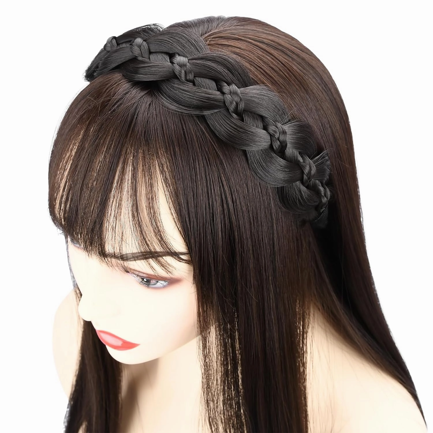 Wide Braid Headband with Teeth Synthetic Hair Braid Headband Hair Band Plaited Hairband For Women (White Gray, Free Size)