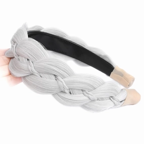 Wide Braid Headband with Teeth Synthetic Hair Braid Headband Hair Band Plaited Hairband For Women (White Gray, Free Size)