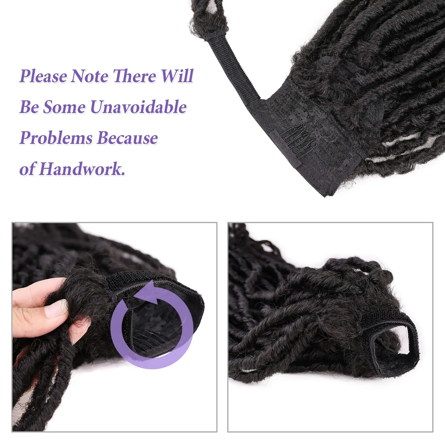 WIGER Faux Locs Ponytail Hair for Black Women Twisted Black Ponytails Clip In Dreadlock Ponytail Extensions 18 Inch Wrap Around Faux Locs Ponytails Goddess Locs with Curly Ends