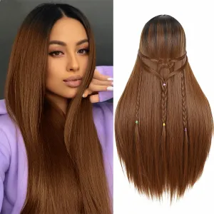 WIGER Long Straight Brown Hair Wigs for Women Auburn Straight Daily Wigs Ombre Mermaid Cosplay Wig Synthetic Colorful Natural Hair for Party or Costumes