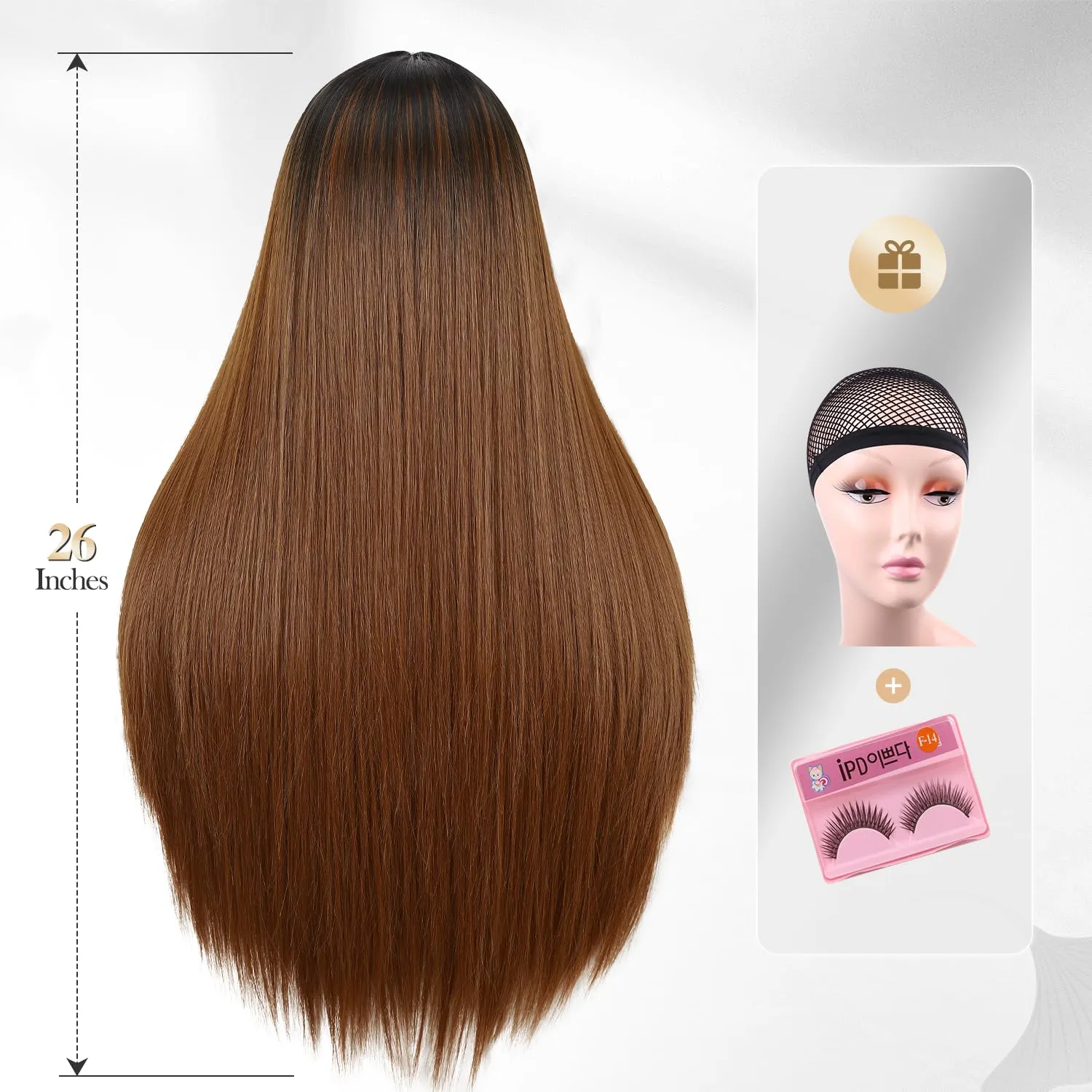 WIGER Long Straight Brown Hair Wigs for Women Auburn Straight Daily Wigs Ombre Mermaid Cosplay Wig Synthetic Colorful Natural Hair for Party or Costumes