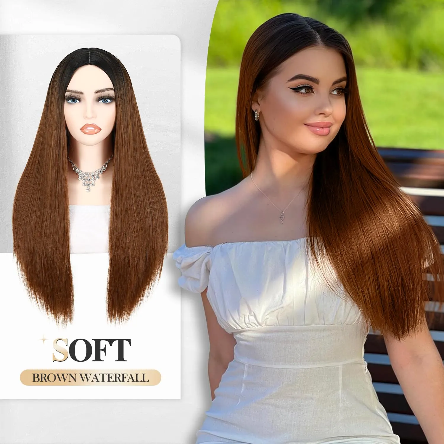 WIGER Long Straight Brown Hair Wigs for Women Auburn Straight Daily Wigs Ombre Mermaid Cosplay Wig Synthetic Colorful Natural Hair for Party or Costumes
