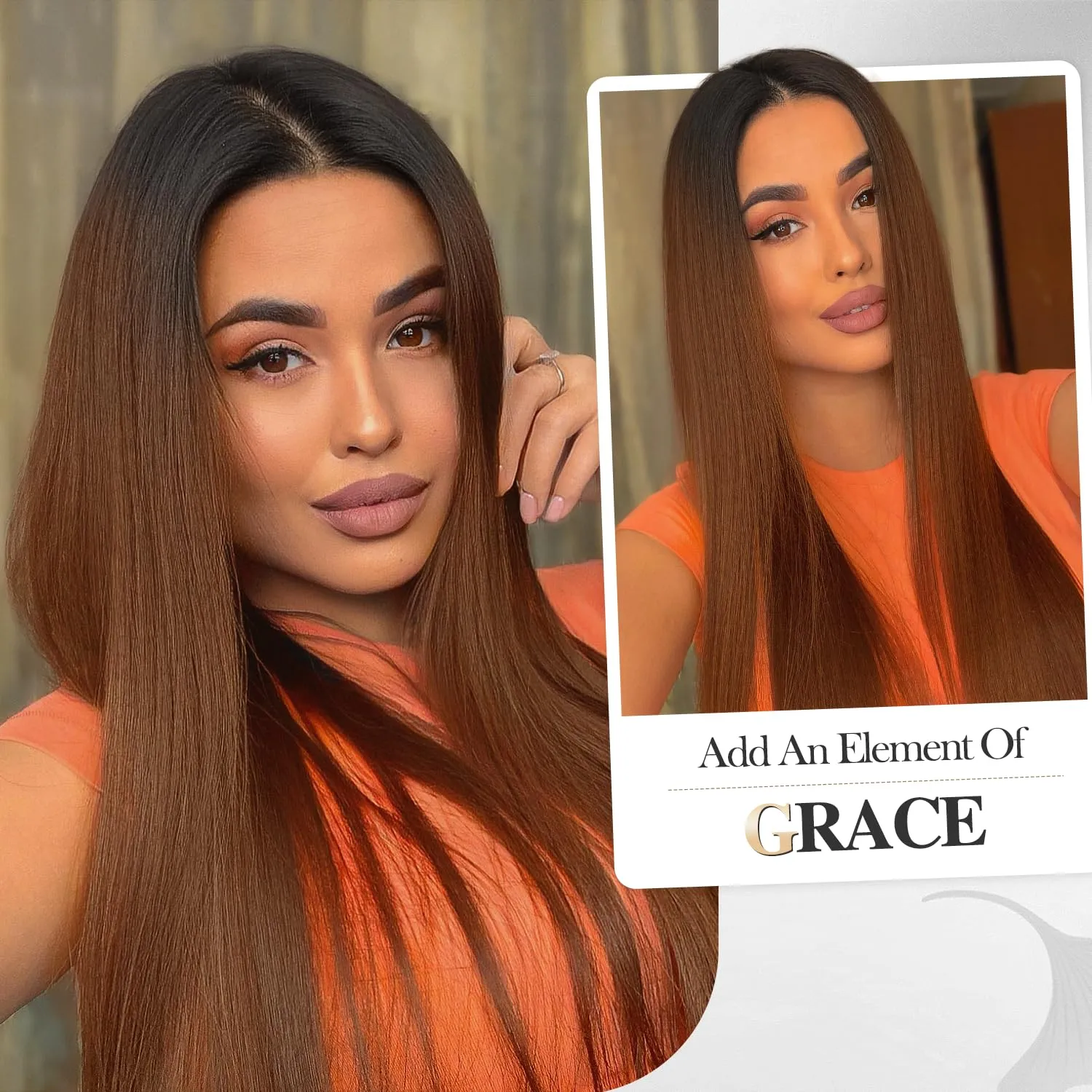 WIGER Long Straight Brown Hair Wigs for Women Auburn Straight Daily Wigs Ombre Mermaid Cosplay Wig Synthetic Colorful Natural Hair for Party or Costumes