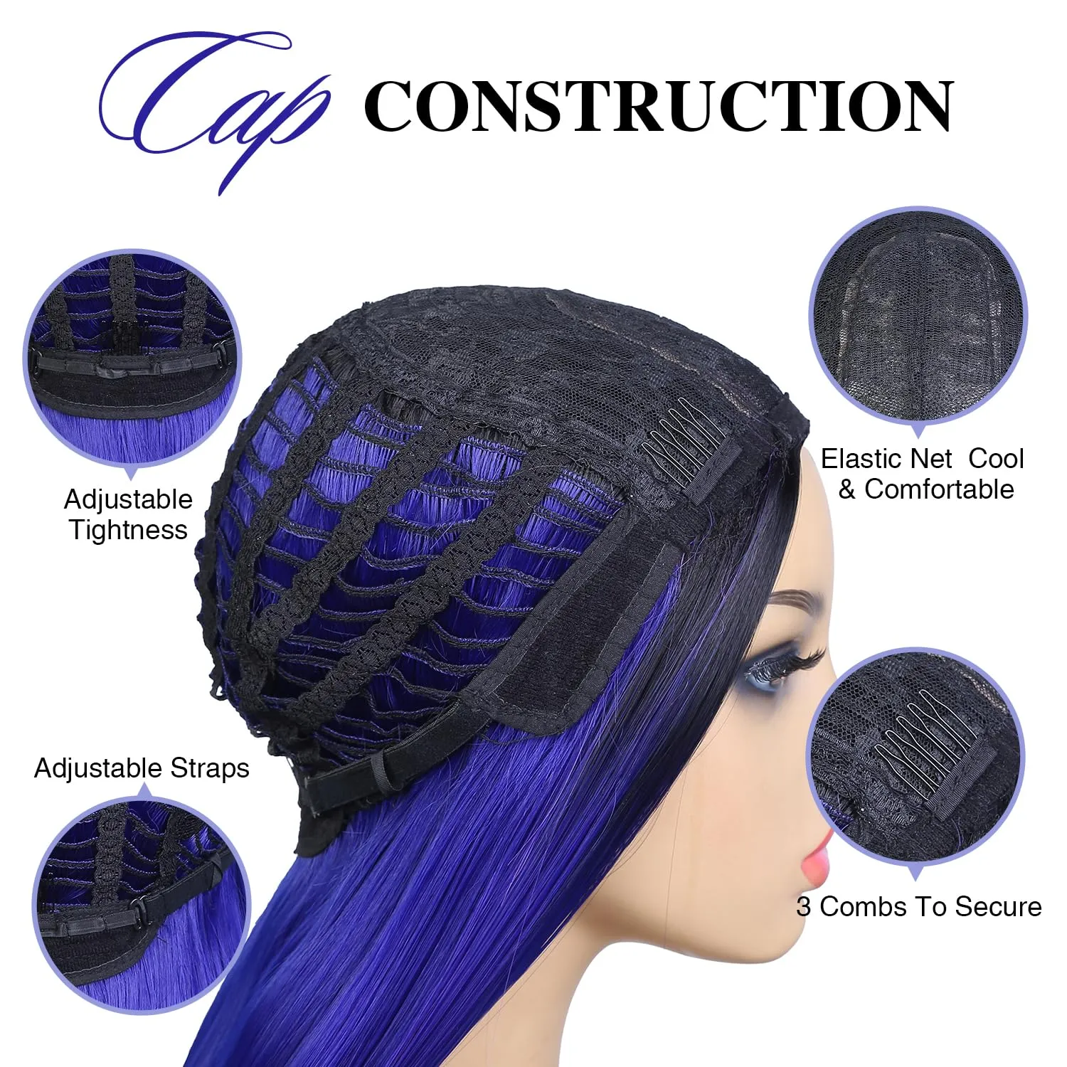 WIGER Long Straight Ombre Wigs Rainbow Mermaid Purple Wigs for Women Black To Blue To Hot Pink No Lace Three-Tone Colored Cosplay Hair 26 Inches Synthetic Girls Party Wig